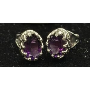 New Condition Sterling Silver Genuine Amethyst 7x5MM Stud Earrings